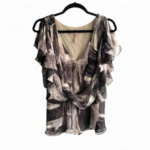Bcbgmaxazria Silk Sleeveless V-Neck Printed Blouse Top Tank Top Black Comb XXS